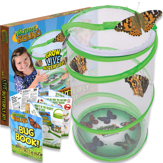 Nature Bound Butterfly Growing Kit – Live Caterpillars to Butterflies with Pop-Up Habitat, Voucher & STEM Learning Guide, Educational Project for Kids