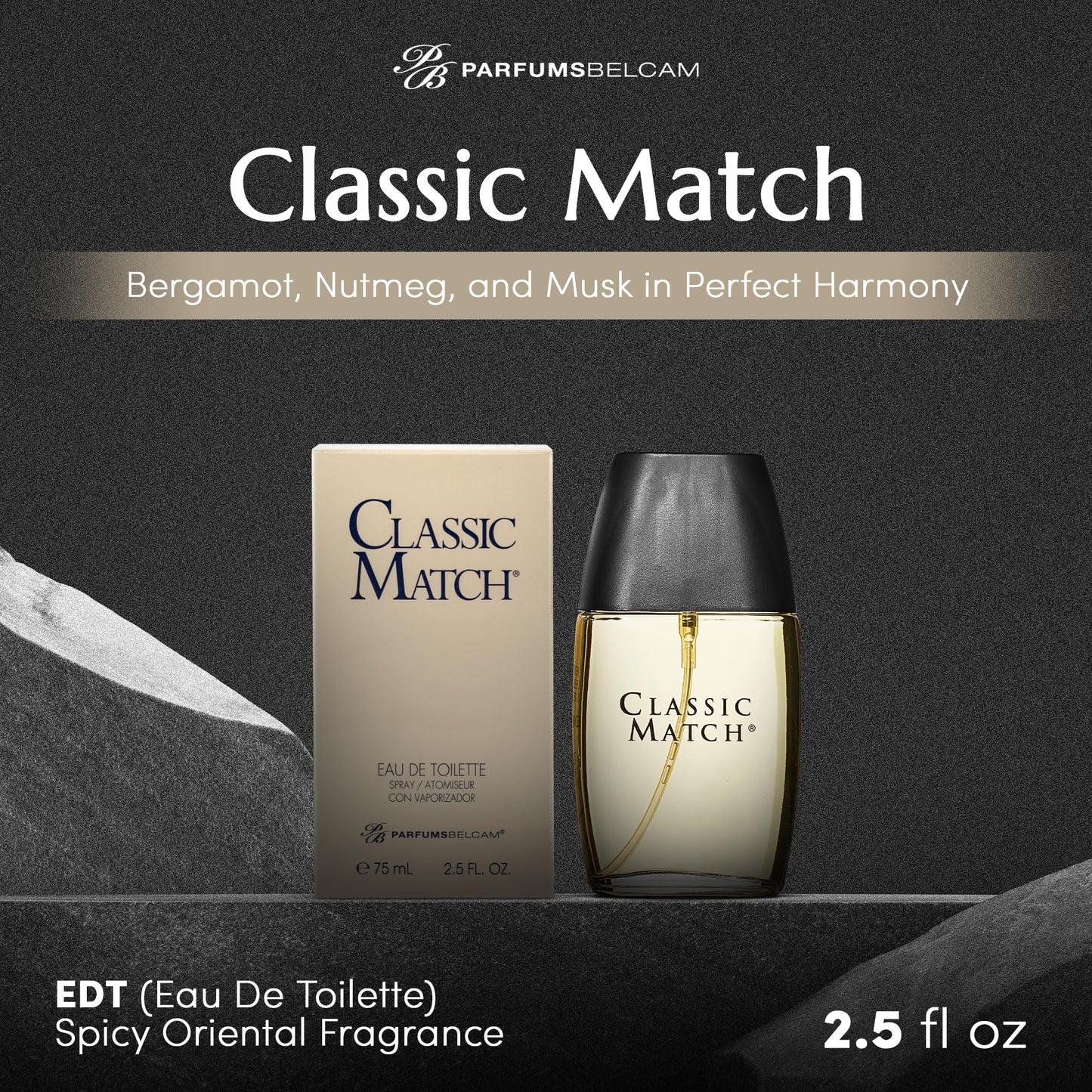Parfums Belcam Classic Match for Men, Inspired by Designer Eau de Toilette Spray, 2.5 Fl Oz