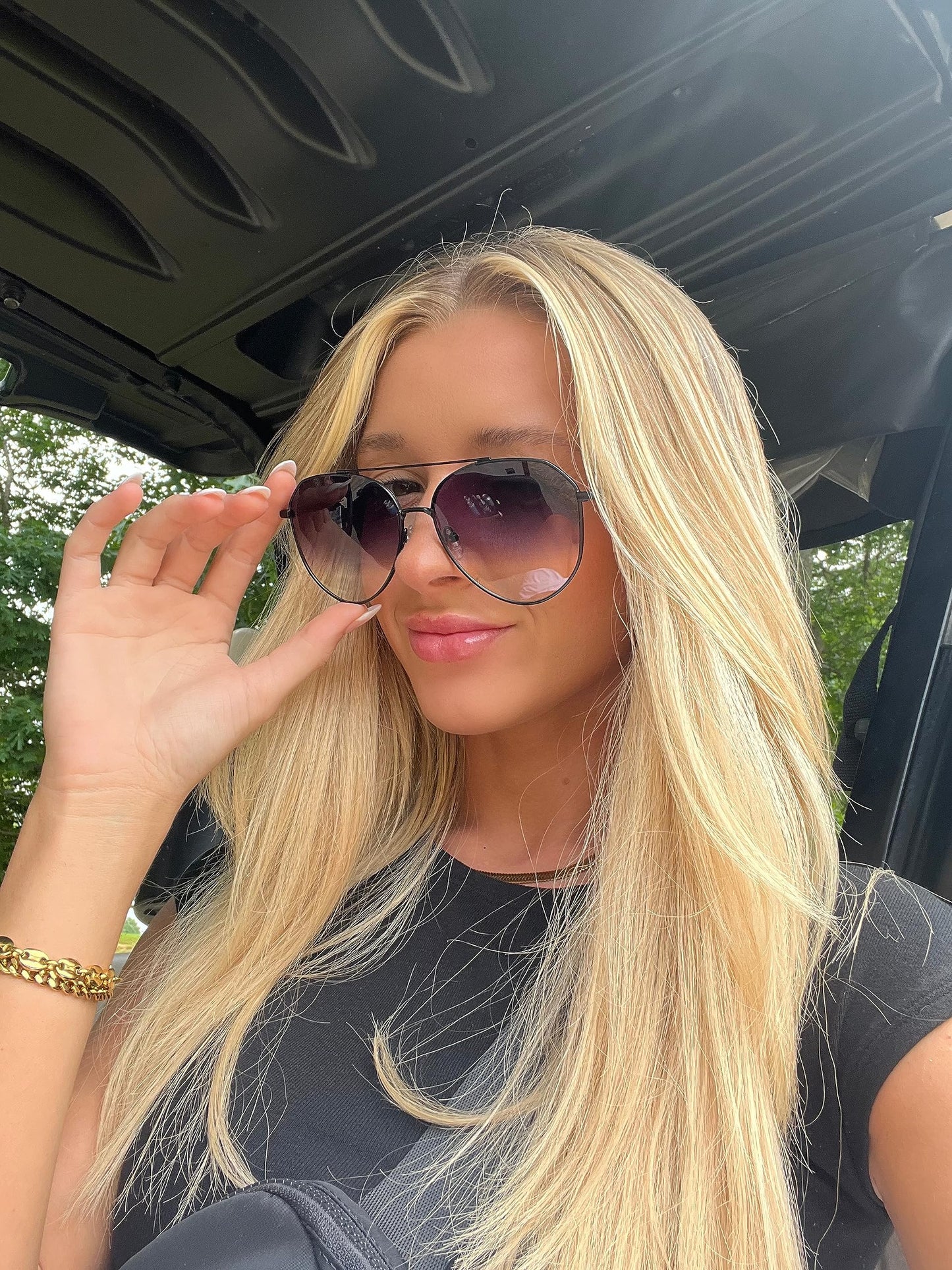 DIFF Jane Lightweight Aviator Sunglasses for Women UV400, Matte Black + Sharp Grey Gradient