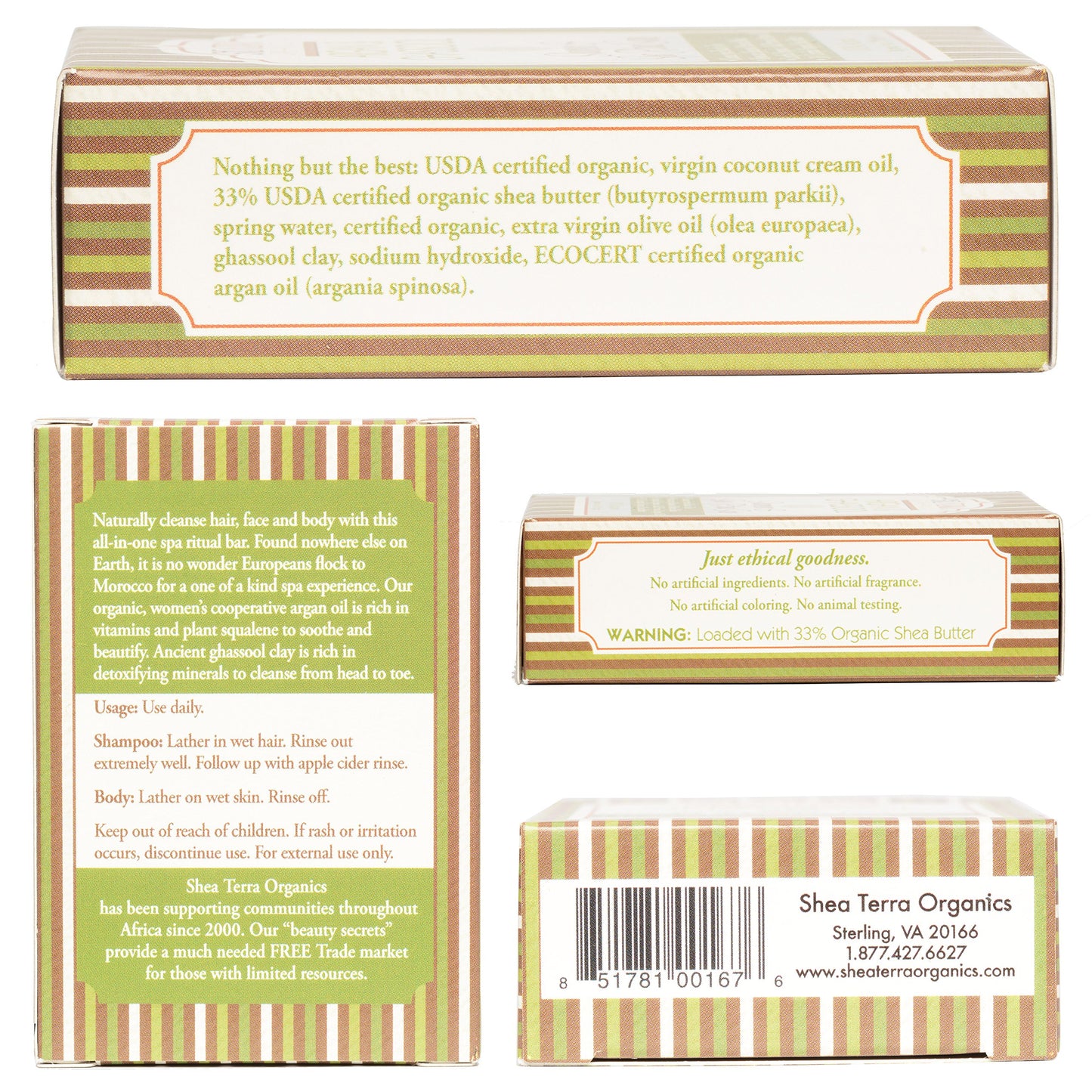 Shea Terra Organics Herbal Hair Care - Argan and Ghassool Shampoo and Spa Bar| All-Natural Strengthening and Conditioning Hair Shampoo for Healthy