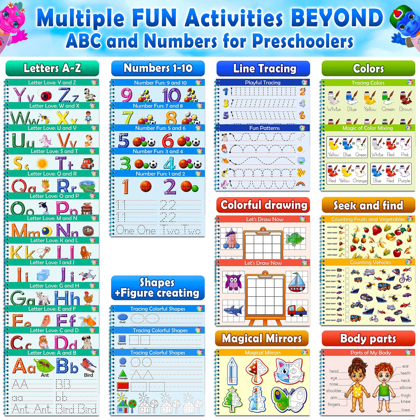 Curious 2 Learn Preschool Learning Workbook – Tracing, Handwriting & Busy Book Activities, Educational Gift for Kids Ages 4+, Blue