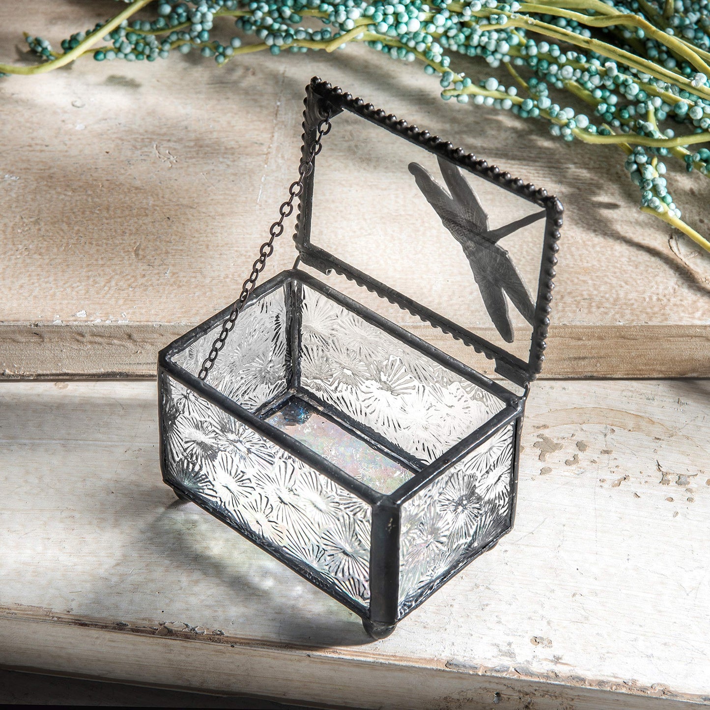 J Devlin Glass Art Dragonfly Trinket Box for Jewelry and Keepsakes Box 291