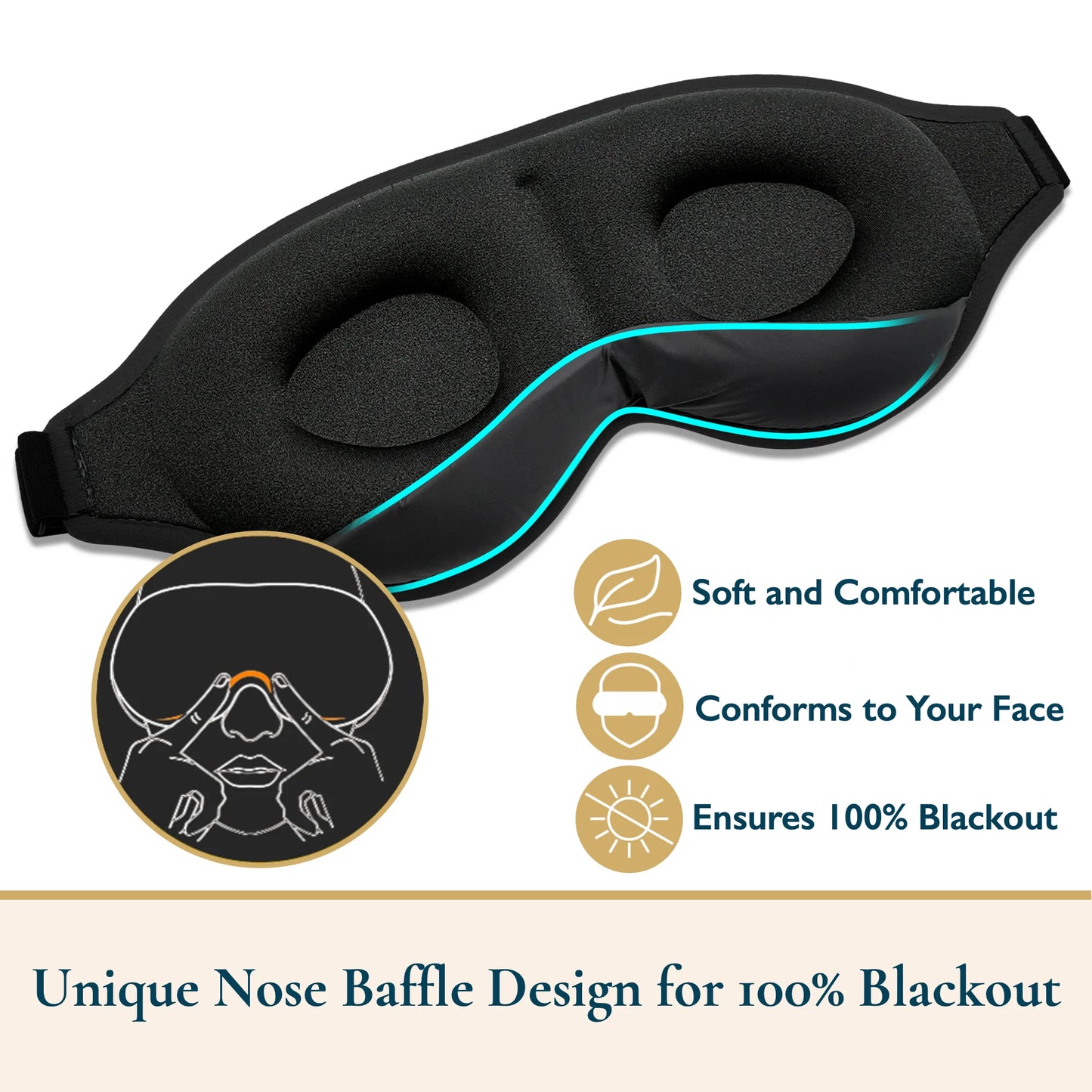 3D Sleep Mask - 100% Blackout Eye Mask for Sleeping, Eye Covers for Men and Women, Contour Blindfold with Nose Baffle, Soft & Lightweight
