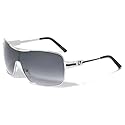 Khan Wrap Around Shield Aviator One Piece Gradient Lens Sunglasses (Silver & Black Frame, Black Gradient Lens)