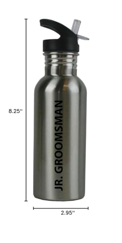 CustomGiftsNow Jr. Groomsman 20-Ounce 600ML 20-Ounce Silver Stainless Steel Water Bottle with Straw Top Lid