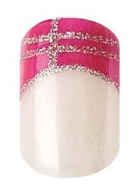 Party Nails, Pre Glued, False Nails, 12 (French Pink, silver lines)