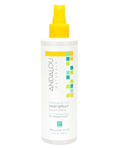 Andalou Naturals Sunflower & Citrus Brilliant Shine Hair Spray | Styling for Shine & Medium Hold | Aloe Vera for Frizz Control | Natural & Cruelty