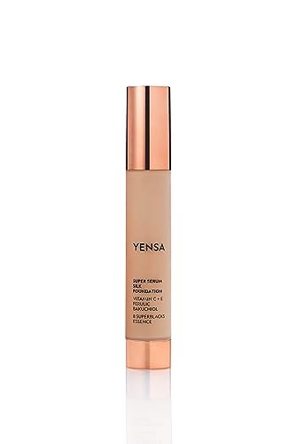 YENSA Serum Foundation Makeup - Super Silk Full Coverage Foundation Enriched with Peptides, Vitamin C & Ferulic Acid to Help Reduce Fine Lines