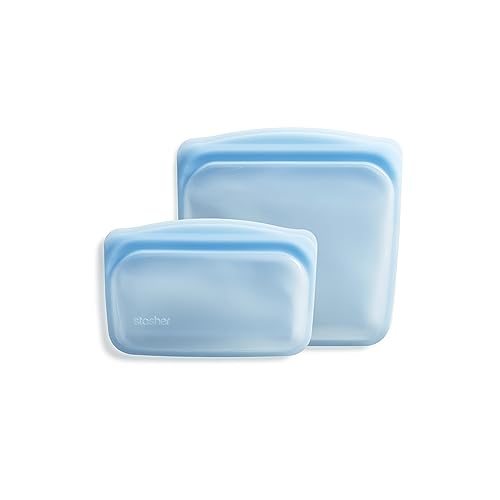 Stasher Premium Silicone Reusable Food Storage Bags, 2-Pack, Blue, Multi-Use Food Storage Bags, Lunch Bag, Travel Containers, BPA Free, Leak-free…