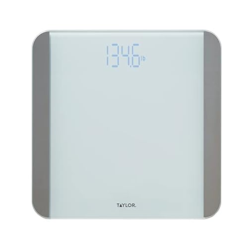 Taylor Glass Digital Bathroom Scale for Body Weight with Motion and Light Sensors, Bright LED Display, 440 lbs, White