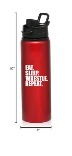 MIP 25 oz Aluminum Sports Water Travel Bottle Eat Sleep Wrestle Repeat (Red)