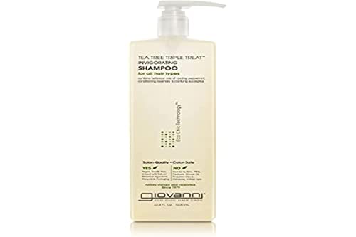 GIOVANNI Tea Tree Triple Treat Invigorating Shampoo, 33.8 oz. (Liter) - Cooling Peppermint, Eucalyptus, Rosemary, Helps Dry Flaking Scalp, Lauryl