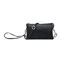 JEN & CO. Riley Small Crossbody Bags for Women Vegan Leather Wristlet Clutch Wallet Purses Handbags with 2 Straps (Black)