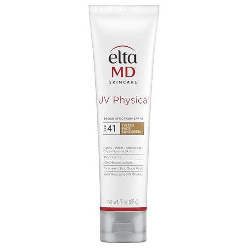 EltaMD UV Physical Tinted Mineral Sunscreen for Face SPF 41, 100% Mineral Actives Tinted Face Lotion, Water Resistant, Paraben-Free, Transparent Zinc