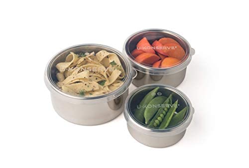 U Konserve Stainless Steel Nesting Trio Food Containers with Silicone Lids, Leak Proof & Dishwasher Safe (Set of 3: 5/9/16 oz)