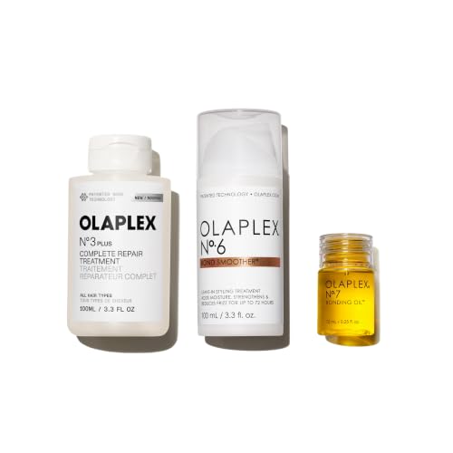 Olaplex Treat & Shine Set: 3-Step Hair Repair Set | N°.3PLUS Complete Repair Treatment (100mL), N°.6 Bond Smoother™ (100mL) & OLAPLEX N°.7 Bonding Beauty and Personal Care Olaplex Default Title