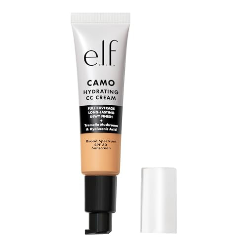 e.l.f. Hydrating Camo CC Cream, SPF 30, Color Correcting Full Coverage Foundation For A Dewy Finish, Vegan & Cruelty-Free, Light 250 W