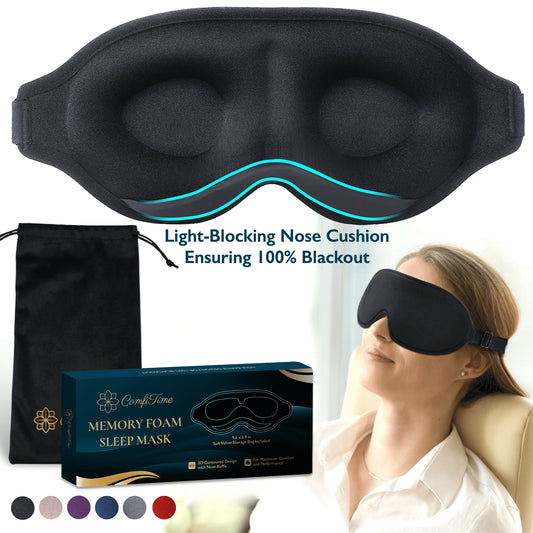 3D Sleep Mask - 100% Blackout Eye Mask for Sleeping, Eye Covers for Men and Women, Contour Blindfold with Nose Baffle, Soft & Lightweight