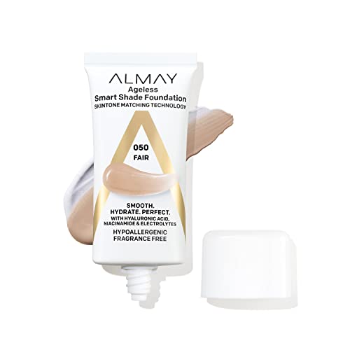 Almay Anti-Aging Foundation, Smart Shade Face Makeup with Hyaluronic Acid, Niacinamide, Vitamin C & E, Hypoallergenic-Fragrance Free, 050 Fair, 1 Fl