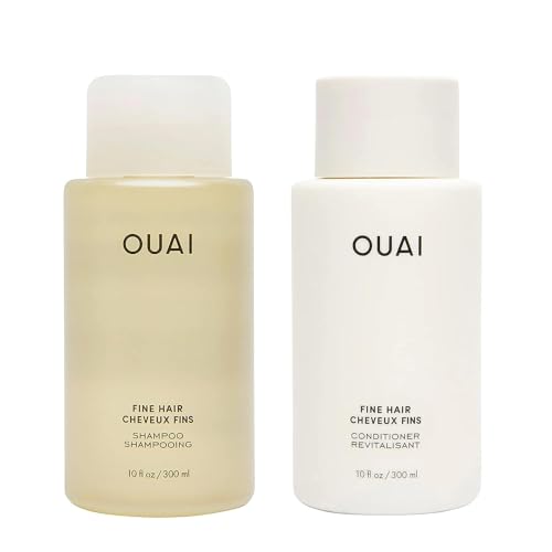 OUAI Fine Shampoo and Conditioner Set - Sulfate Free Shampoo and Conditioner for Women & Men - Made with Keratin, Marshmallow Root, Shea Butter