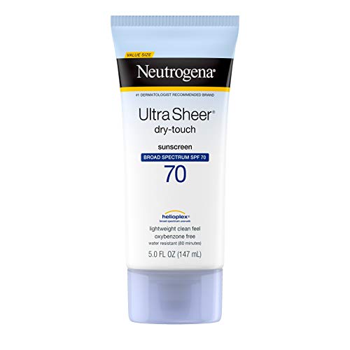 Neutrogena Ultra Sheer Dry-Touch Sunscreen Lotion, Broad Spectrum SPF 70 UVA/UVB Protection, Oxybenzone-Free, Light, Water Resistant, Non-Comedogenic
