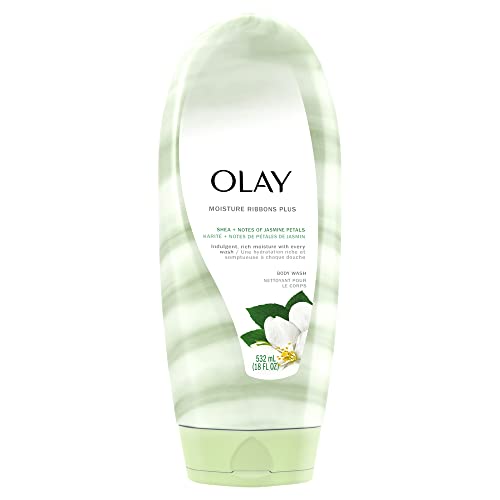 Olay Moisture Ribbons Body Wash with Shea and Notes of Jasmine Petals, 532 mL, White and Green, Pack of 1