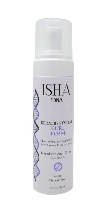 ISHA DNA Keratin System Curl Mousse - Volumizing Curl Enhancer for Wavy or Frizz-Free Curls - Sulfate-Free with Argan and Coconut Oil