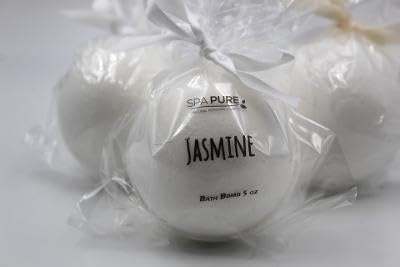 Spa Pure Jasmine Bath Bombs: 3 Luxury Bath Bomb Fizzies, Large 5 oz, Made with Shea Butter, Ultra Moisturizing, (15 oz Total Weight), Great for Dry…