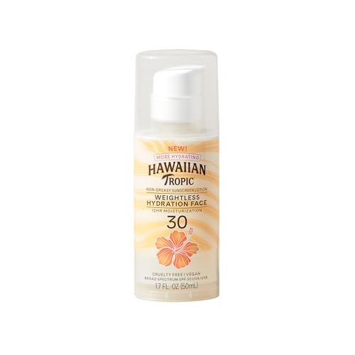 Hawaiian Tropic Weightless Hydration Lotion Sunscreen for Face SPF 30, 1.7oz | Travel Size Sunscreen Lotion, Beach Essentials, Sun Protection, Travel
