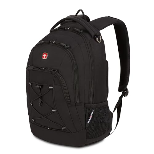 SwissGear 1186 Special Edition 13” Laptop Backpack Black - Compact Tech Bag with Reflective Accents - Multiple Organizer Pockets with Bungee Cords & D-ring Attachment Point