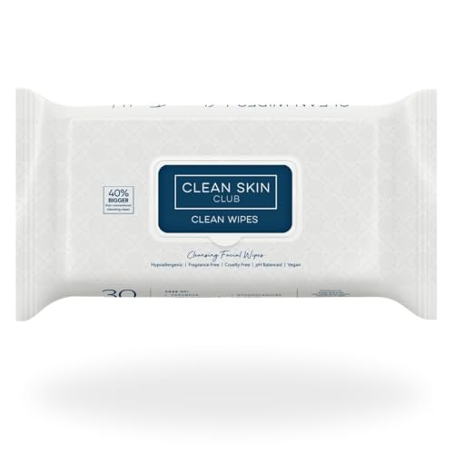 Clean Skin Club Clean Wipes, XL Makeup Remover Face Wipes, Textured Cleansing Facial Wipes for Sensitive Skin, Hypoallergenic, Fragrance-Free, Vegan