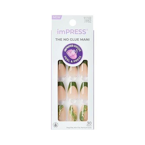Kiss Impress No Glue Mani Press On Nails, Design, 'Ballerina', Green, Medium Size, Coffin Shape, Includes 30 Nails, Prep Pad, Instructions Sheet, 1 Beauty & Personal Care imPRESS