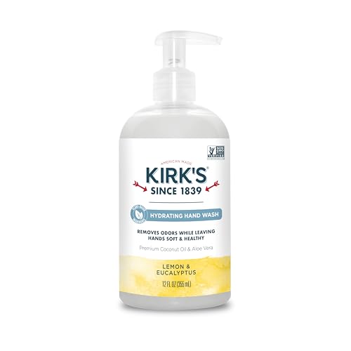 Kirk's Odor-Neutralizing Clean Hand Soap Castile Liquid Soap Pump Bottle | Moisturizing & Hydrating Kitchen Hand Wash | Lemon & Eucalyptus Scent | 12