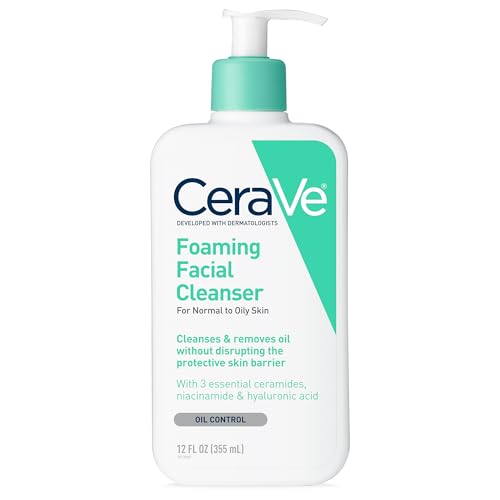 CeraVe Foaming Facial Cleanser, Daily Face Wash for Oily Skin with Hyaluronic Acid, Ceramides, and Niacinamide, Fragrance Free Paraben Free, 12 Fluid