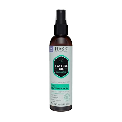 HASK Invigorating TEA TREE OIL 5-in-1 Leave In Conditioner Spray for all hair types, color safe, gluten free, sulfate free, paraben free - 6 Fl Oz