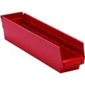 QUANTUM STORAGE SYSTEMS K-QSB103RD-10 10-Pack Plastic Shelf Bin Storage Containers, 17-7/8" x 4-1/8" x 4", Red