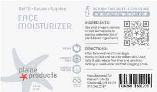 Plaine Products Eco-Friendly Face Wash and Face Moisturizer - Sensitive Skin, 2.7 oz (Refill Bottle)