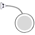 JiBen Flexible Gooseneck LED Lighted 10X Magnifying Makeup Mirror with Power Locking Suction Cup and 360 Degree Swivel, Portable Cordless Travel