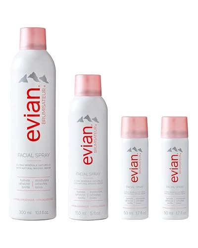 BRUMISATEUR Evian Facial Spray 24/7 Kit - Hydrating Mineral Water Mist for Face & Skin - Refreshes Makeup, Sets, & Tones - Travel-Friendly Sizes