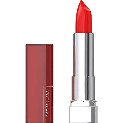 Maybelline Color Sensational Lipstick, Lip Makeup, Cream Finish, Hydrating Lipstick, Nude, Pink, Red, Plum Lip Color, On Fire Red, 0.15 oz; (Packaging