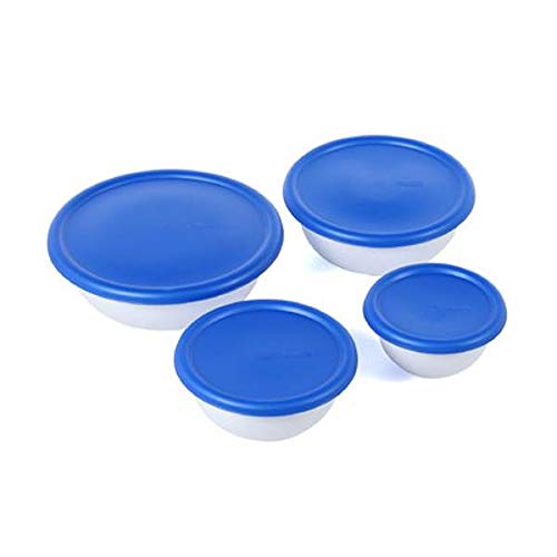 Sterilite plastic 8 Piece Covered Set Bowl, Multisize, White & Blue,2.5 liters
