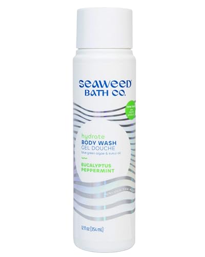 Seaweed Bath Co. Hydrate Body Wash, Eucalyptus Peppermint Scent, 12 Ounce, Shower Gel for Men & Women, Vegan, Paraben Free, Sulfate Free, Cruelty Free