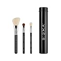 Sigma Beauty Travel Essential Trio - Makeup Brush Set for Foundation Powder Eyeshadow - 3 Tool Brushes with Brush Tin Holder - Skin Safe, Vegan Makeup