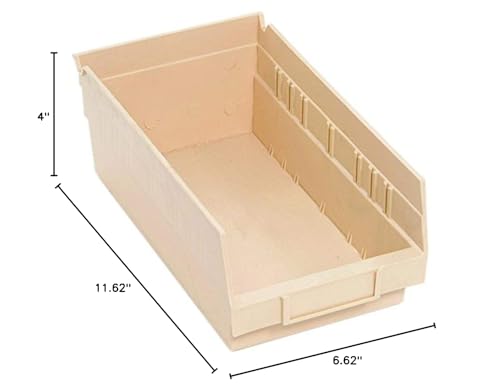 Quantum Storage Systems QSB102IV 30-Pack 4" Hanging Plastic Shelf Bin Storage Containers, 11-5/8" x 6-5/8" x 4" , Ivory
