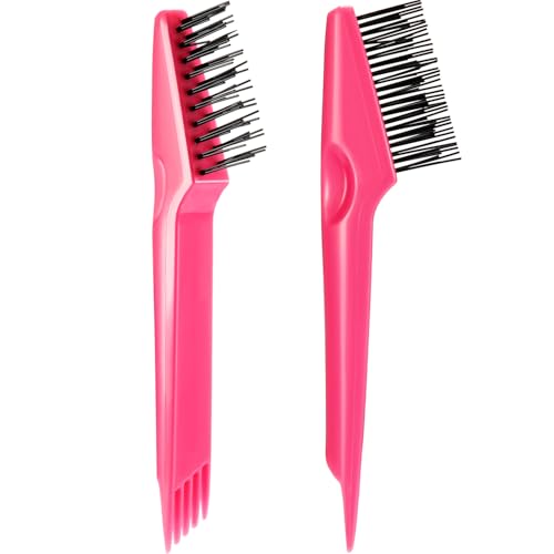 Yaomiao 2 Pcs Hair Brush Cleaner Tool 2-in-1, Pink Hairbrush Cleaner for Removing Hair Dust, Mini Comb for Removing Dirt, Home Salon Use