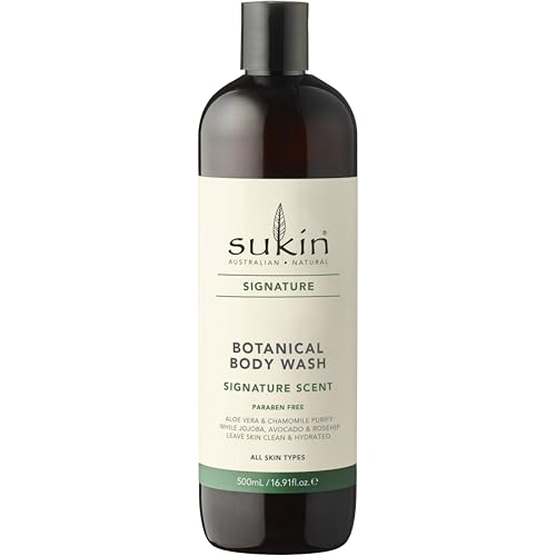 Sukin Signature Body Wash - Soap-Free Botanical Shower Gel with Moisturizing Rosehip, Jojoba, and Avocado Oils + Soothing Aloe Vera and Chamomile