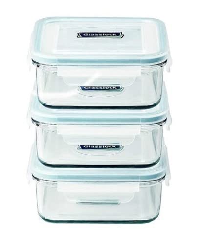 Glasslock Food-Storage Container with Locking Lids and Microwave Safe - Square 30 Ounces