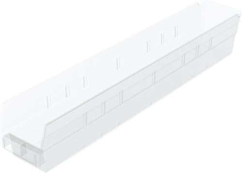 Akro-Mils 30124 Plastic Shelf Bins, Heavy Duty Storage Bins for Garage, Closet, and Drawer Organization, 24-Inch x 4-Inch x 4-Inch, Clear, 12-Pack