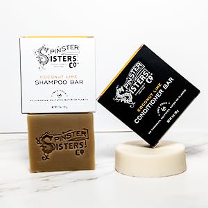 Spinster Sisters Natural Hair Care Set, Coconut Lime - Shampoo Bar, Conditioner Bar, Brown Dry Shampoo - Homemade, sulfate-free, moisturizing