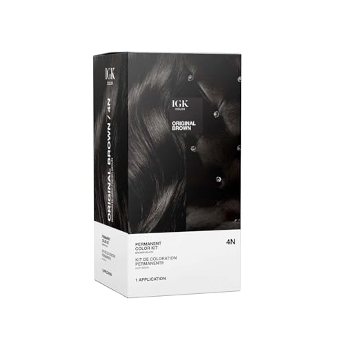 IGK Permanent Hair Dye Color Kit | 4N Original Brown - Brown Black | 100% Gray Color Coverage + Strengthen + Shine | Ammonia Free